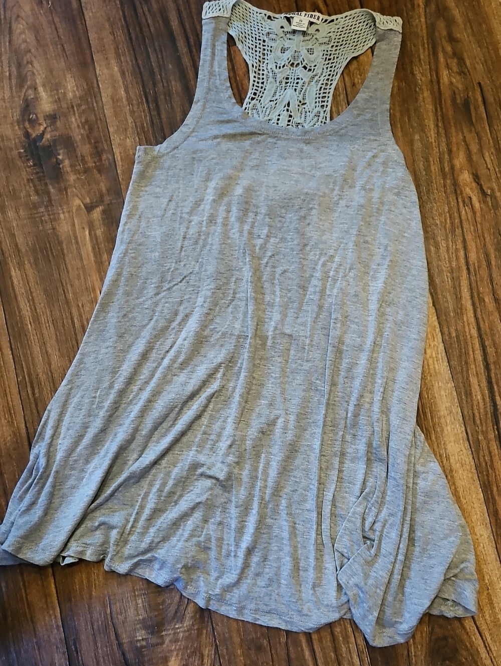 Moral Fiber Gray Crochet-Lace Racer Back Tank